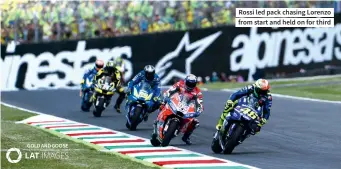  ??  ?? Rossi led pack chasing Lorenzo from start and held on for third