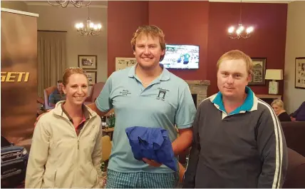  ?? Photo: Supplied ?? The Manley’s Golf Day, sponsored by Kenrich Motors, was held at the Belmont Golf Club on Sunday 11 October. Over 110 golfers took part. Above are the winners, John Knott and Vicky Heideman with Duifie Nieuwoudt of Kenrich in the centre. See results...