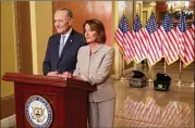  ?? CHIP SOMODEVILL­A / GETTY IMAGES ?? Speaker of the House Nancy Pelosi (D-California) and Senate Minority Leader Charles Schumer (D-New York) delivered a televised response to President Donald Trump’s national address about border security Tuesday.