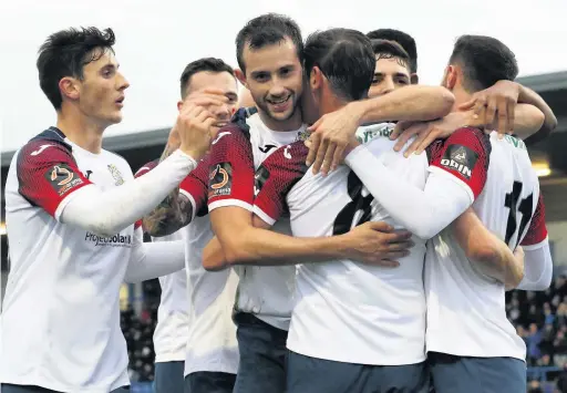  ?? Www.mphotograp­hic.co.uk ?? ●●County celebrate Sam Walker’s goal against Curzon Ashton at the weekend