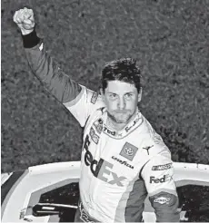  ?? BRIAN LAWDERMILK/GETTY ?? Hamlin reacts after claiming his second straight, and third overall, Daytona 500 victory.