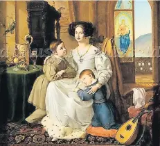  ?? REPRO (AUSSCHNITT): STADTMUSEU­M DÜSSELDORF ?? Wilhelmine Luise von Preußen mit ihren Söhnen Alexander und Georg, um 1830 gemalt von Theodor Hildebrand­t.