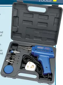  ??  ?? Draper’s soldering gun kit includes a choice of metal loops, a coil of solder wire and some flux.