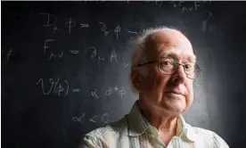  ?? Photograph: Murdo Macleod/The Guardian ?? Prof Peter Higgs in his office at Edinburgh University in 2007 with a descriptio­n of the Higgs model on the blackboard behind him.