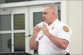  ??  ?? During the Dec. 19 Catoosa County Board of Commission­er’s meeting, Fire Chief Randy Camp discussed CPR classes and masks currently being offered to the public by the Fire Department. (Catoosa News photo/Adam Cook)