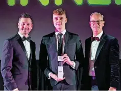  ?? ?? ●●Young employee of the year Josh Ennis with Lee Shackleton from sponsor Rochdale Training and Steve Rumbelow