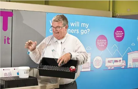  ??  ?? CASH FOR TRASH: Lifeline Darling Downs chief executive Derek Tuffield is ready for the start of Queensland's new container return scheme.