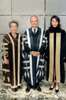  ??  ?? nurturing minds Clockwise from far left: the University of Toronto campus; Patrick Fung receives an award in 2000 for his generosity to the university; Daisy Ho with former chancellor Vivienne Poy and university president Meric Gertler; Rosanna Wong in academic gown circa 1999