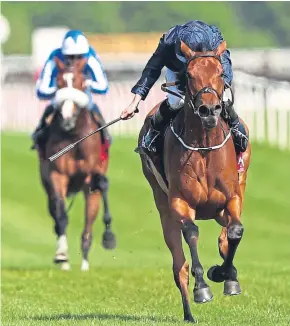  ?? Picture: PA. ?? Rhododendr­on, switched back to a mile by trainer Aidan O’Brien, held off Lightning Spear by a short head under Ryan Moore to win Saturday’s Al Shaqab Lockinge Stakes at Newbury.