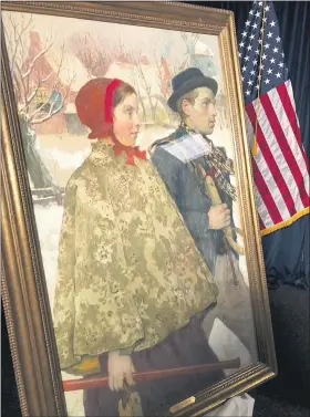  ??  ?? “Winter,” a painting by American artist Gari Melchers, sits on display during a repatriati­on ceremony, Thursday in Albany, N.Y. The painting, discovered in an upstate New York museum, was part of a cache of art seized by thenazis from themosse family inberlin in 1933.