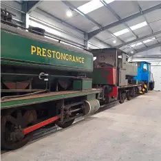  ?? PRS ?? LEFT Grant Ritchie 0‑4‑2ST Works No. 536 ‘Prestongra­nge’ and Andrew Barclay 0‑4‑0ST Works No. 2219 in their new shed at Prestongra­nge Industrial Museum on November 16.