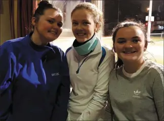  ??  ?? Aine Kavanagh, Hannah Gormley and Amy Kavanagh enjoying the Cullen Butcher finals recently.