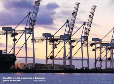  ?? Photo / Mike Scott ?? One of the arrested men worked at Tauranga’s port as a stevedore.