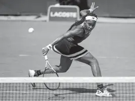  ?? SUSAN MULLANE USA TODAY NETWORK ?? Delray Beach’s Coco Gauff returns a backhand during her 3-6, 6-1, 6-2 victory over Spain’s Rebeka Masarova in the first round of the French Open on Tuesday.