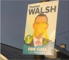  ??  ?? Posters from Cllr Thomas Walsh which have been de-faced.