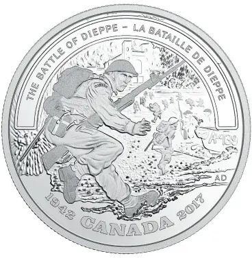  ?? ROYAL CANADIAN MINT ?? A Canadian silver collector coin is being issued for the 75th anniversar­y of an Allied attack on the German- occupied port of Dieppe during the Second World War.