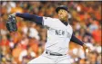  ?? Karen Warren / Houston Chronicle ?? Yankees closer Aroldis Chapman has tested positive for the coronaviru­s.