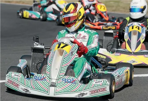  ?? MARK TAYLOR/ STUFF ?? Scott Mclaughlin competes in the Kartsport NZ Nationals in Hamilton at the weekend when the Supercars star impressed his rivals by finishing second.