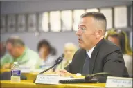  ?? Matthew Brown / Hearst Connecticu­t Media ?? Chris Murtha, deputy chief of the Prince George’s County Police Department in Maryland, faces a line of questions by Stamford’s Representa­tives on the cities Appointmen­t Committee.