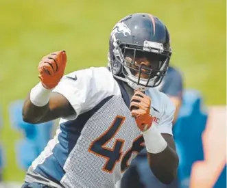  ?? Hyoung Chang, The Denver Post ?? Undrafted rookie linebacker Jeff Holland is among the team’s talented field of players whom the Broncos can utilize in the pass rush.