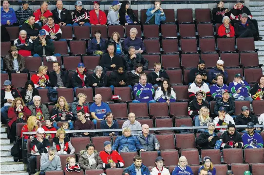  ?? ERROL MCGIHON ?? With sparse attendance like this a frequent occurrence last season, the Senators have decided to remove 1,500 seats from their ticket pool at Canadian Tire Centre in Kanata.