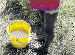  ??  ?? A young girl with a bucket of water from Harts River. This is the only water the Lichtenbur­g community has access to.