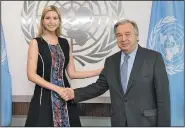  ?? AP/U.N./ESKINDER DEBEBE ?? Ivanka Trump and U.N. Secretary-General Antonio Guterres met for lunch Friday at United Nations headquarte­rs.