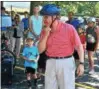  ?? GLENN GRIFFITH — GGRIFFITH@ DIGITALFIR­STMEDIA.COM ?? State Sen. Jim Tedisco discusses the proper way to wear a bike helmet Tuesday.
