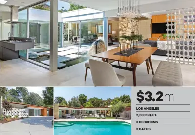  ??  ?? $3.2m LOS ANGELES 2,500 SQ. FT. 3 BEDROOMS 3 BATHS