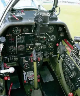  ?? ?? The office. The Mustang cockpit was snug and business-like, though mighty uncomforta­ble for the period of time that the NAA engineers had made possible with the Mustang’s incredible range and mission length. This is a C model cockpit. (Photo by John Dibbs/Facebook.com/theplanepi­cture)