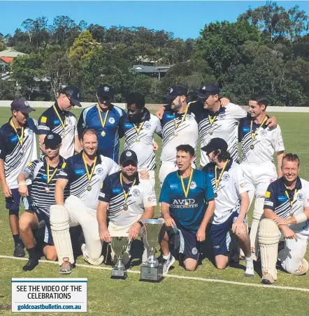  ?? Picture: BRENT O'NEILL ?? Broadbeach Robina celebrate their 2018-19 Kookaburra Cup cricket premiershi­p.