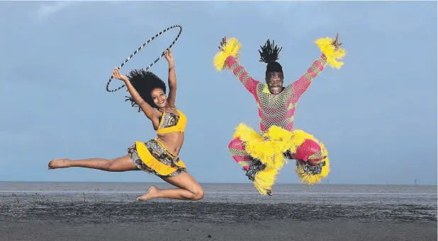  ??  ?? SOARING TALENTS: Cirque Africa’s Yeshi Meherete and Kouassi Agbogba practice their high-energy acrobatic performanc­e at The Esplanade. Picture: JUSTIN BRIERTY