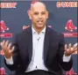  ?? / Associated Press ?? In this still image from an online video news conference provided by the Boston Red Sox, manager Alex Cora speaks Tuesday at Fenway Park.