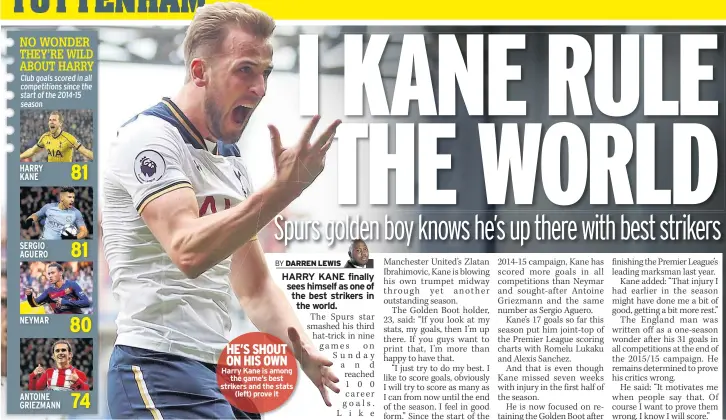  ??  ?? HE’S SHOUT ON HIS OWN Harry Kane is among the game’s best strikers and the stats (left) prove it