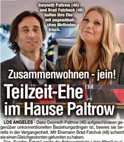  ??  ?? Gwyneth Paltrow (46) und Brad Falchuck (48) halten ihre Ehe mit ungewöhnli­chen Methoden frisch.