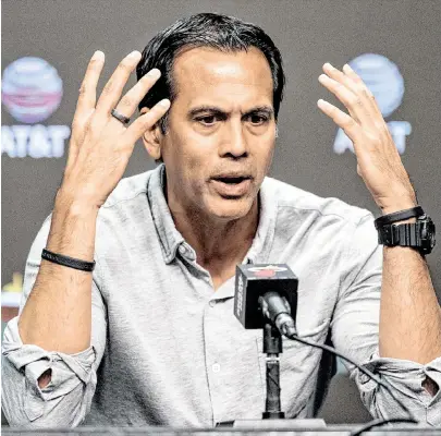  ?? AL DIAZ adiaz@miamiheral­d.com ?? Heat coach Erik Spoelstra, who was forced to use a franchise-record 35 starting lineups during the regular season, said during his end-of-season press conference: ‘We’re going to look at everything . ... Two seasons ago, we were good. The last two seasons are a little bit skewed based on guys that missed the entire season that weren’t fully in our rotation. But that doesn’t also absolve it.’