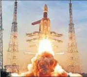  ?? PTI ?? Isro’s GSLV Mark III launch vehicle takes off from Satish Dhawan Space Centre in Sriharikot­a on Wednesday.