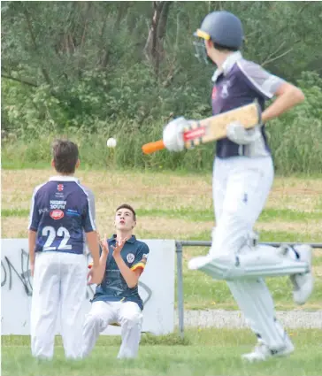  ??  ?? Catani 9/175 (cc) defeated Drouin 137:
Longwarry/Catani’s Liam Kirkman gets under the ball to take the catch and send Thomas Wans back to the pavilion in the under 16s on Saturday morning.
Photograph­s by Michael Robinson.