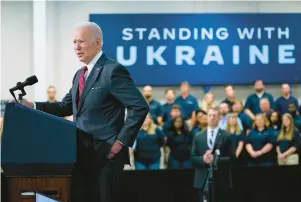  ?? EVAN VUCCI/AP ?? President Joe Biden speaks on security assistance to Ukraine during a visit to the Lockheed Martin Pike County Operations facility on Tuesday in Troy, Alabama.