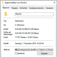  ??  ?? Ordnergröß­e: „Windows/winsxs“fällt durch seine Größe unangenehm auf. Es ist jedoch meist nur scheinbar so groß – und Sie sollten darin niemals Dateien löschen.