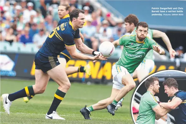  ?? Pictures: SARAH REED ?? Patrick Dangerfiel­d and Chris Barrett have a red-hot battle yesterday.