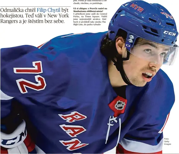  ?? Foto: Getty Images Foto: USA Today Sports ?? Filip Chytil oslavuje gól proti New York Islanders. Dal ho už po 29 vteřinách.