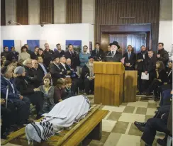  ?? (Hadas Parush/Flash90) ?? RABBI YISRAEL MEIR LAU speaks during the funeral of Yaakov Neeman in Jerusalem yesterday.