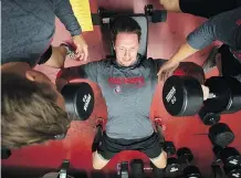  ?? ERROL McGIHON ?? Defenceman Thomas Chabot performs a fitness test at the Canadian Tire Centre on Thursday, the first day of training camp.