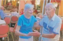 ??  ?? George Baranowski, 92, dances with Mary Scully, 96, at the “Last Polka Party.” Almost every Tuesday since 1993, a group of polka fans have met for a morning of dancing.