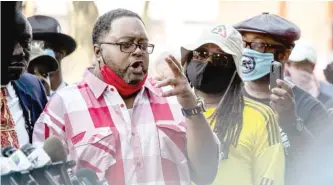  ?? PAT NABONG/SUN-TIMES ?? Jacob Blake, the father of Jacob Blake who was shot Sunday in Kenosha, Wisconsin, speaks during a press conference Tuesday afternoon.