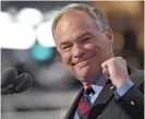  ?? | GETTY IMAGES ?? Hillary Clinton’s running mate, Sen. Tim Kaine, D-Va., stole the show on Wednesday by mocking Donald Trump.