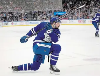  ?? FRANK GUNN THE CANADIAN PRESS FILE PHOTO ?? Auston Matthews entered Tuesday’s contest in Florida against the Panthers one shy of the 70-goal mark, with his Toronto Maple Leafs having two games remaining on their regular-season schedule. After playing the Panthers on Tuesday night, they finish things off in Tampa Bay against the Lightning on Wednesday.