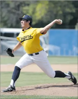  ?? Nikolas Samuels/The Signal ?? Jacob Lopez (33) of College of the Canyons throws a pitch during a game against Antelope Valley College on Thursday. The team won the game 7-0.