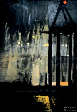  ??  ?? « Hamburger Hafen in der Nacht des 23. 07. 2009 ». 2014. Gouache sur papier. 200 x 140 cm. (© D. Bouchard) Gouache on paper